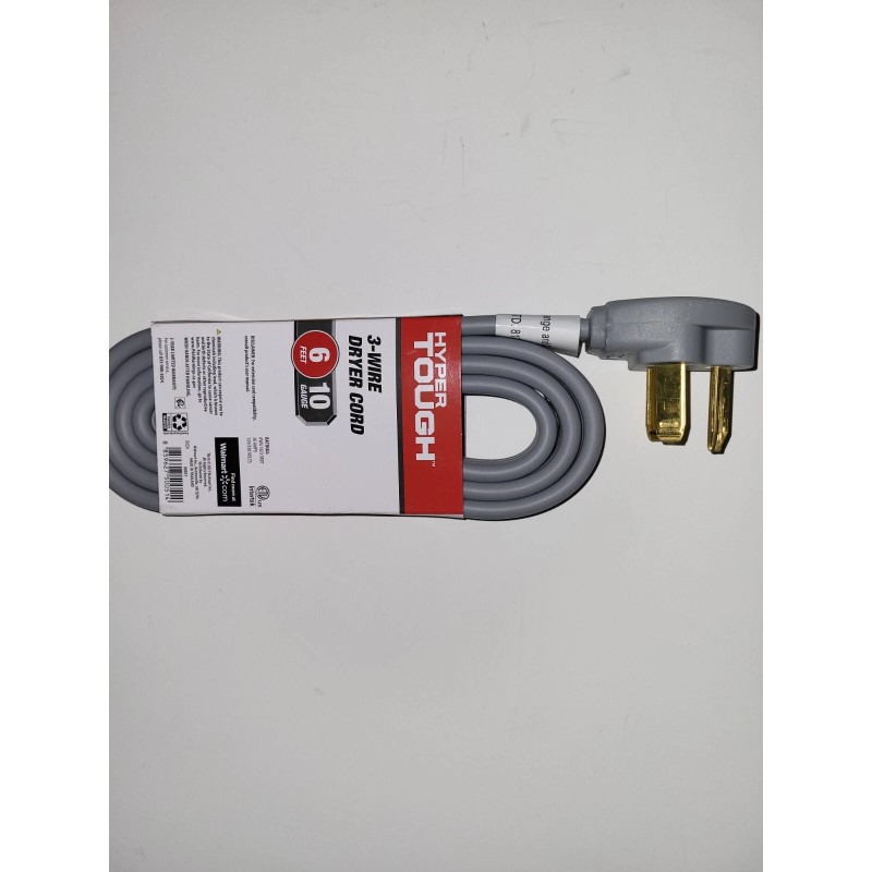 Hyper Tough 6ft 10AWG 3 Prong Gray Indoor Dryer Appliance