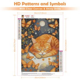 QENSPE 5D Diamond Painting Orange Cat Diamond Art Kits for Adults, Butterfly Diamond Painting Kit Round Full Drill with Tools, DIY Crystal Gem Art Craft for Home Wall Decor 12x16 inch