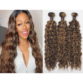 GzorOuzr P4/27 Deep Wave Brazilian Remy Human Hair 3 Bundles Remy Hair Weaves Highlight 427 Hair Bundles For Women Grade 8A Hair Extensions P4/27 Bundles 12 14 16 Inch