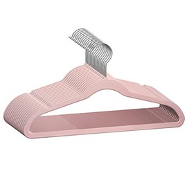 TechZoo 50 Premium Kids Velvet Hangers - 14" Inch Non-Slip Kids Hangers - Ultra Slim Space Saving Children Hangers - 360°Swivel Hook, Strong & Durable Kids & Preteen Hangers - Pink