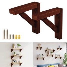 OVOV 2 Pack Wood Shelf Bracket Triangle Wooden Shelf Brackets for Plank Sconce Plug in Pendant Lamp Decorative DIY Wooden Bracket Include Mounting Screws Brown 7 Inch