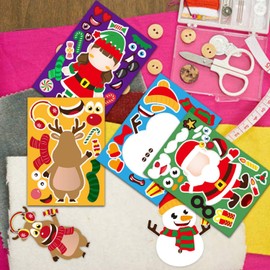 32 Sheets Christmas Party Games Stickers for Kids Make Your Own Christmas Stickers, Kids Christmas Activities Sticker with Christmas Santa Snowman Reindeer Elf for Kids Holiday Christmas Party Favors
