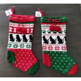 Hobby Lobby (Set of 2) 18" Pet Dog & Cat Christmas Stockings, Knitted W/Poms Paw Print Bone