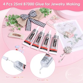 Jollidecor B-7000 Jewelry Glue Clear, 4 PCS 25ML Rhinestone Adhesive B7000 Glue Crafting Clear Glue with Precision Tip for Paper Crafts Card Making Jewelry Stone Metal Nail Art All Purpose
