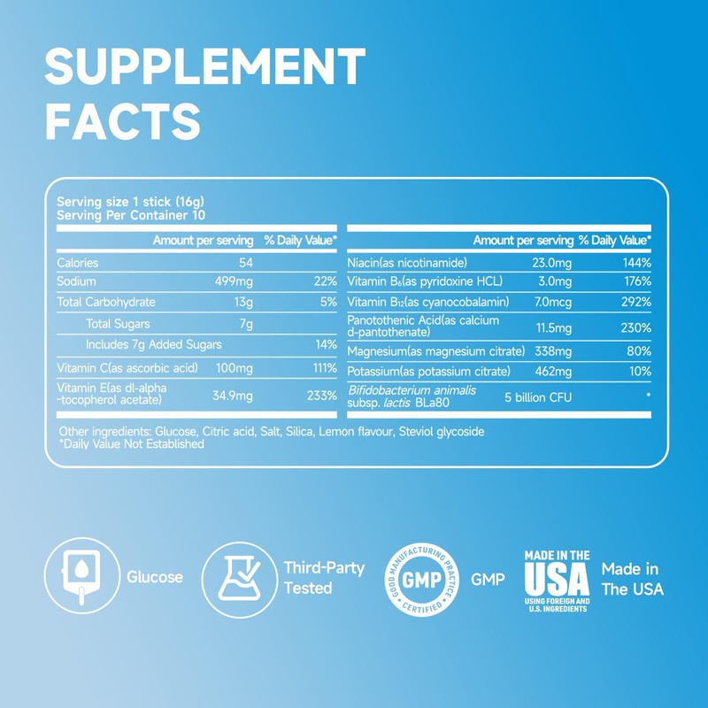 LuckTell Electrolyte Drink Mix with 6 Vitamins & Probiotics, Electrolyte