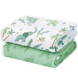 Yukkidds 2 Pack of Potty Training Bed Pads, Waterproof Bed Wetting Sheets for Kids, Washable Toddler Bedwetting Mattress Protector 75x90 cm (Green Elephant)