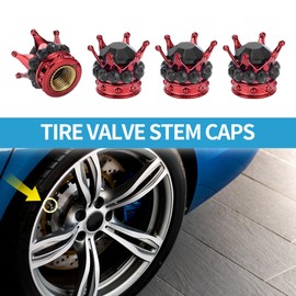 A ABSOPRO Tire Valve Stem Caps 12.8x15.8MM Car Wheel Valve Cap ABS Copper Red Black Faux Crystal Crown Style for Car Bike Motorcycle Truck Anti Crash Tyre Valve Stem Cover 4 Pcs