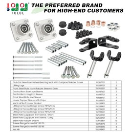 10L0L Deluxe Golf Cart Front End Repair Kit for Club Car Precedent 2004-Up Gas & Electric, Suspension Rebuild Kit with Bushings, Bearings, King Pins, and Hardware Replacement OEM 102357701