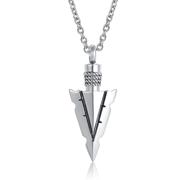LuxglitterLin Spearpoint - Collar de urna de punta de flecha para cenizas, soporte de cenizas tribales, recuerdo de cremación, colgante conmemorativo, Metal, Cristal sintético