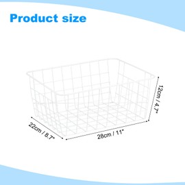PATIKIL Kitchen Wire Basket, 4 Pack 11"L 9"W Pantry Organization Metal Storage Organizer Household Refrigerator Bin with Handles for Cabinets Closets Bedrooms, White
