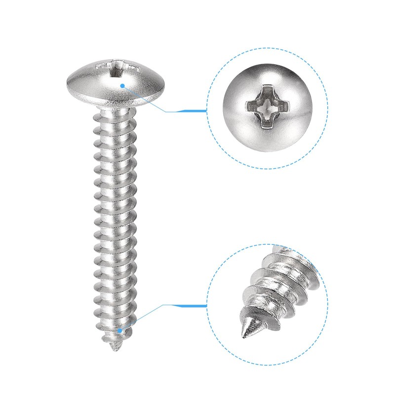 sourcing map Phillips Head Self Tapping Screws, #12x1-1/2" 304 Stainless
