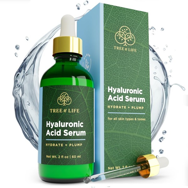 Tree of Life Hyaluronic Acid Serum for Face Anti Aging, Fine Lines, Dark Spots, & Dry Skin - 2 Fl Oz Hydrating Facial Serum - Smoothing & Brightening Skin - Dermatologist-Tested
