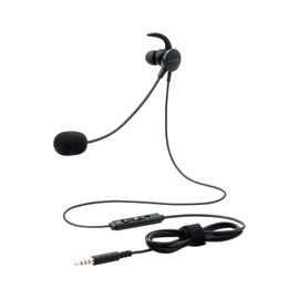 Elecom HS-EP16TBK Headset, Microphone Arm, 4 Pole Mini Plug, In-Ear, Wired with Single Ear, Conversion Cable, Black
