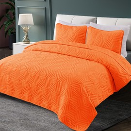 Whale Flotilla Soft California King Size Quilt Set for All Seasons, 3-Piece Ultrasonic Bedding Set, Lightweight Reversible Bedspread, Coverlet, Bed Cover with 2 Pillow Shams, Orange