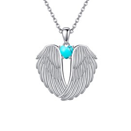YFN Angel Wings Necklace 925 Sterling Silver Guardian Angel Pendant Necklace Turquoise Necklace for Women Jewelry Gifts (turquoise wings)
