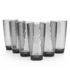 KOXIN-KARLU Hammered 26-ounce Plastic Tumbler Acrylic Glasses, set of 6 Smoke Grey