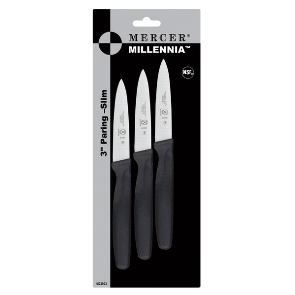 Mercer Culinary M23903 Millennia Slim Paring Knife Knives, 3-Inch, Pack of 3 Black,15x10x3 cm