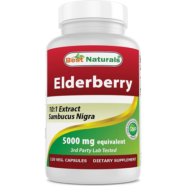 Best Naturals Elderberry Sambucus Nigra 5000mg Equivalent 120 Veg Capsules