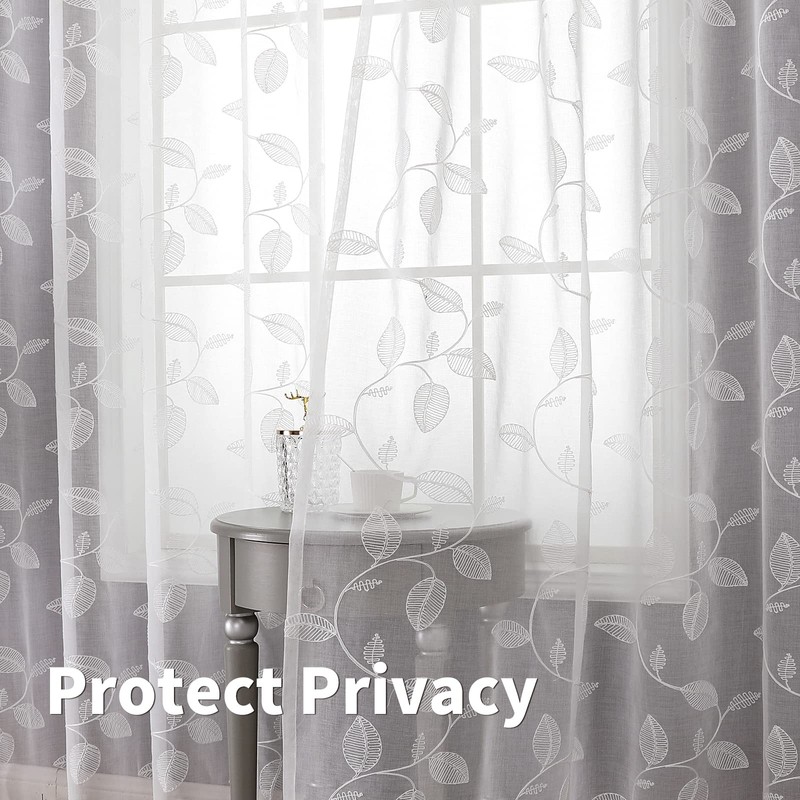BGment White Sheer Curtains 84 Inches Long 2 Panels -