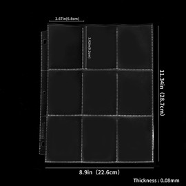 Trading Card Sleeve Pages 9 Pocket Pages Protectors 3 Holes for Trading Cards/Sport Cards/Game Cards Fit 3 Ring Binder OS02 (Transparent, 75 Sheets)