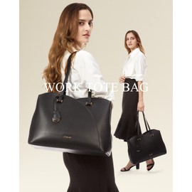 LOVEVOOK 17 Inch Laptop Tote Bag for Women, Work Bags Laptop Bag Teacher Tote Bag, Leather Computer Bag Large Purses Handbag Professional Briefcase, Black