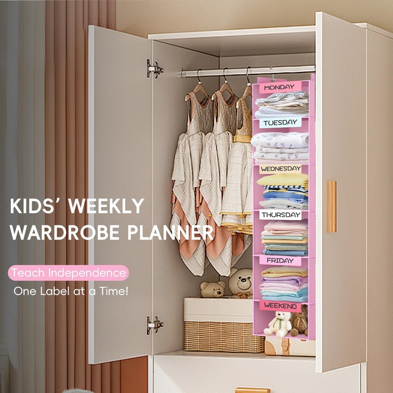 VERONLY Weekly Hanging Closet Organizer for Kids, 6-Shelf Clothes Storage