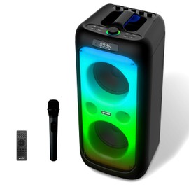 Gemini 200W Portable Bluetooth Party Speaker with Dual 6.5" Woofers, LED Lights, Wireless Mic, 9Hr Battery Play Time, TWS Pairing & USB Playback (GGO-2650L)