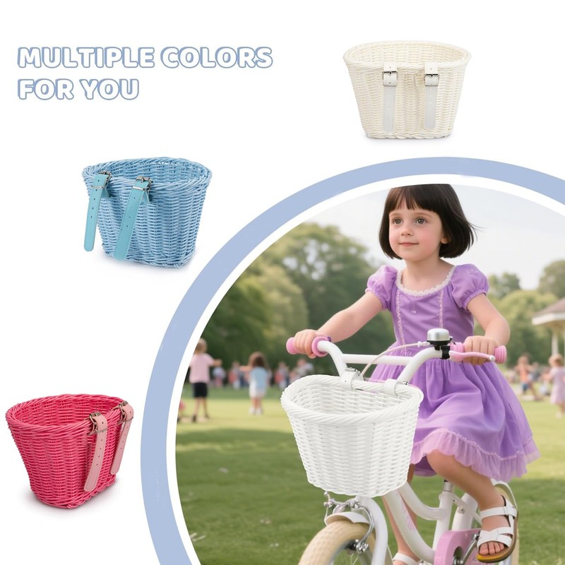 MEISO Front Bicycle Basket for Children, Woven Bicycle Basket with