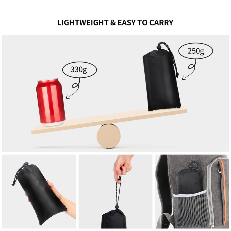3-in-1 Waterproof Rain Poncho Lightweight Hooded Rain Coat Picnic Mat