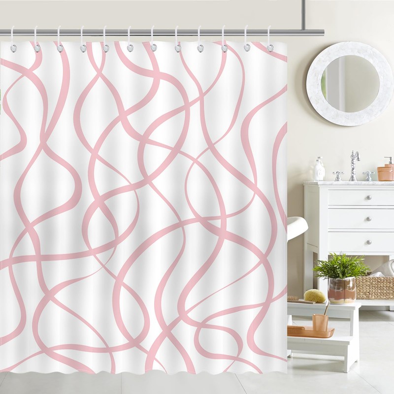 Avezano Grey Striped Shower Curtain Modern Abstract Wavy Grey Bathroom