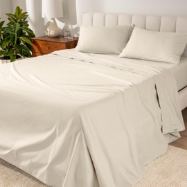 Bare Home 100% Organic Cotton Split Head Flex King Sheet Set - Crisp Percale Weave - Lightweight & Breathable - Bedding Sheets & Pillowcases (Split Head Flex King, Sand)