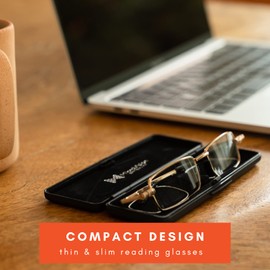 MicroVision Optical Flat Folding Reading Glasses With Compact Case For Women and Men, Slim, Foldable Frame Eyeglasses, Antique Gold, +1.00