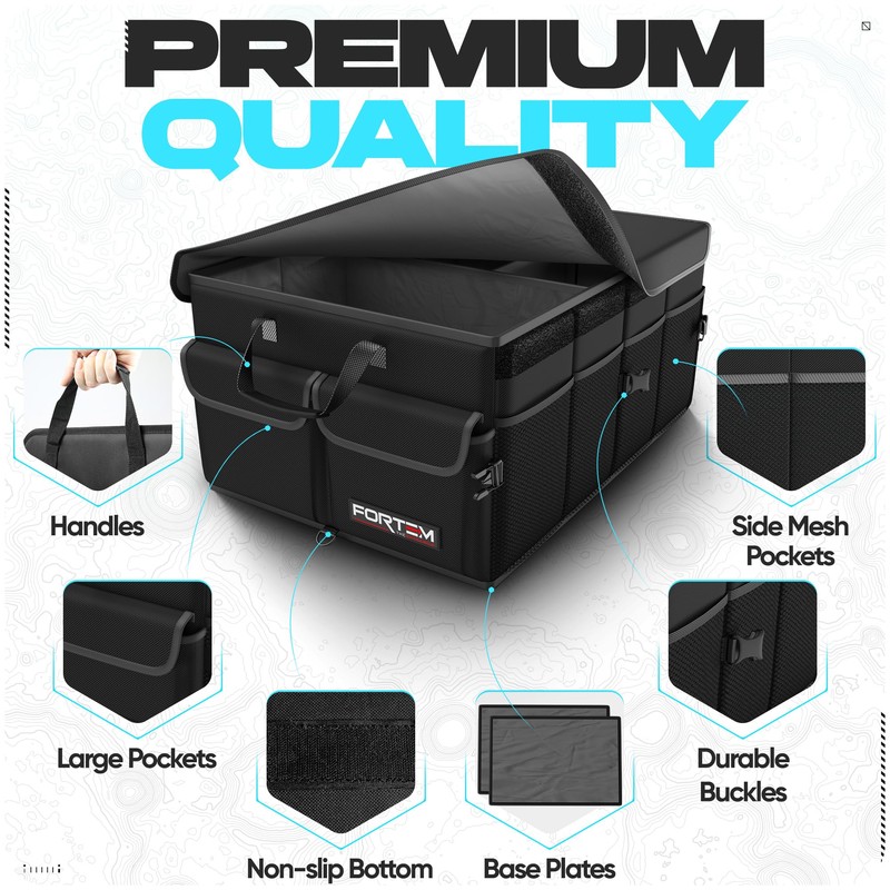 FORTEM Car Trunk Organizer, Collapsible Multi Compartment SUV Organizer, Foldable