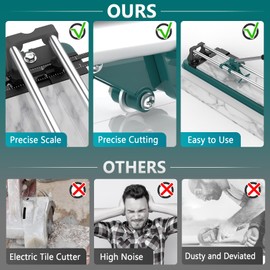 Seeutek Manual Tile Cutter, 14 inch Professional Porcelain Ceramic Tile Cutter, Double Rails Design Tile Cutter Tool, with Tungsten Carbide Cutting Wheel
