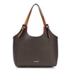 Halston Brooke Signature Logo Magnetic Snap Tote, Brown/Oak