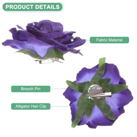 M METERXITY Rose Hair Clip, 4.33 Inch Flower Hairpin Fabric Floral Brooch for Bridal Wedding/Party/Women Hair Accessories, Hair Flowers Headpiece Floral Hair Pins [11cm, Dark Purple]