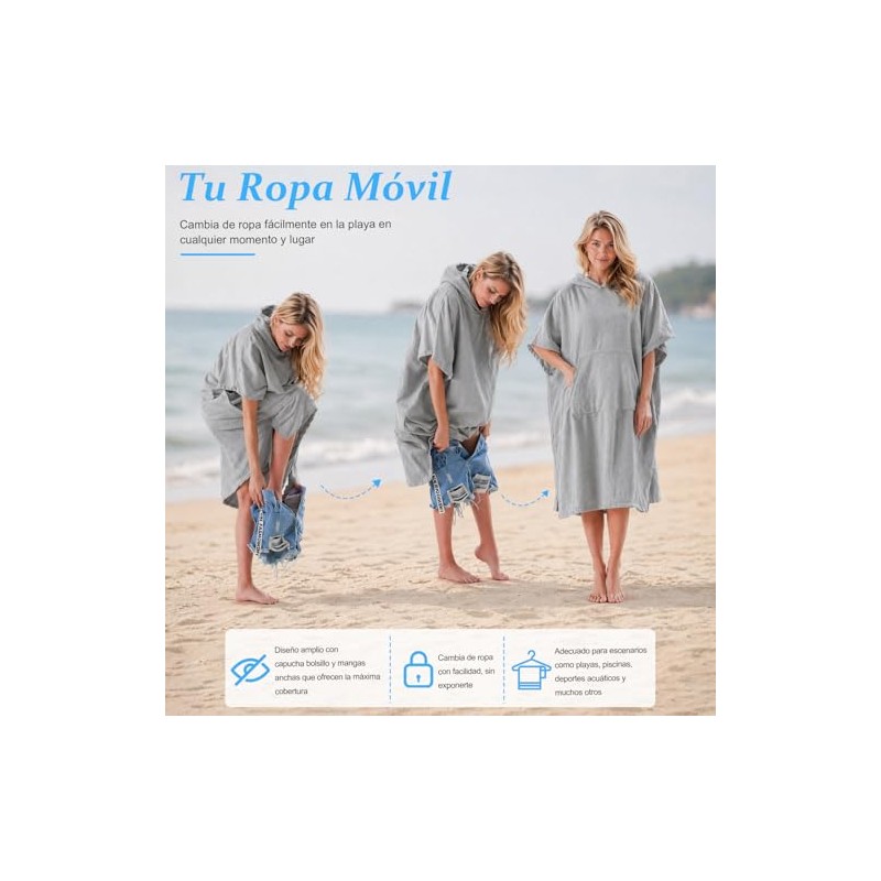 Poncho de Surf con Capucha de Microfibra, Poncho de Secado