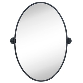 TEHOME Farmhouse Black Oval Metal Pivot Bathroom Vanity Mirror Tilting Beveled Vanity Mirrors for Wall 20x30''