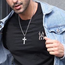 Apsvo American Flag Cross Necklace for Men Religious Bible Verse Pendant Stainless Steel Chain Country Necklaces Catholic Christian Gift(Silver, American Flag)