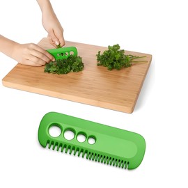 Wooden Herb and Leaf Scraper - Natural Kitchen Tool for Easy Herb Preparation Green