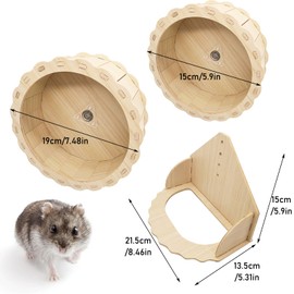 Hamiledyi Wooden Hamster Wheel, Small Pets Exercise Wheel, Silent Running Wheel for Gerbil, Mice, Guinea Pigs, Dwarf Syrian Hamster (5.9in)