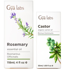 Gya Labs Rosemary Oil for Hair (4 fl oz) & Castor Oil for Eyelashes and Eyebrows (1.7 fl oz) Set - 100% Natural Aromatherapy Grade Essential Oils Set - Gya Labs