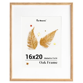 Fun Memories 16x20 Picture Frame, Solid Oak Wood Poster Frames, Modern Photo Frame for Wall 16x20 with 11x14 Mat, High Definition Plexiglass & Wall Hook Included (Beige, 1 Pack)