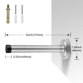 TOKPLNU Door Stoppers, 5Inch Long Door Stop Wall Mounted Silver Door Stops Heavy Duty Stainless Steel Doorstop with Sound Dampening Rubber Tip, Modern Tall Door Stoppers for Skirtings, 1Pack