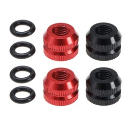 VGOL 4 Pieces Bicycle Vacuum Tire Presta Valve Nut with Sealing Ring Bicycle Inner Tube Valve Lock Nuts for Mountain Bike Aluminum Alloy 2 Black and 2 Red