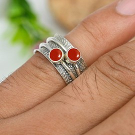 JEWELSTREZORO Cabochon-Karneol Edelstein 925 Sterling Silber Stilvoller handgefertigter Band Ring Geschenkartikel Herren & Damen Schmuck TSR151BZ_8 (54 (17.2))