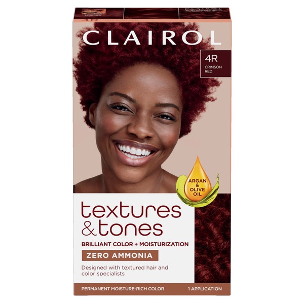 Clairol Textures & Tones Permanent Hair Dye, 4R Crimson Red Hair Color, Pack of 1