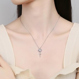 IMINI Delicate Rose Flower CZ Diamond Pendant S925 Sterling Silver Necklace for Women Girls Charm Crystal Choker Link Chain Adjustable Elegant Birthday Wedding Anniversary Fashion Jewelry Gifts