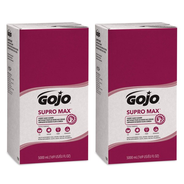 Gojo SUPRO MAX Cherry Hand Cleaner, Cherry Fragrance, 5000 mL Heavy Duty Hand Cleaner Refill PRO TDX Touch-Free Dispenser (Pack of 2) - 7582-02