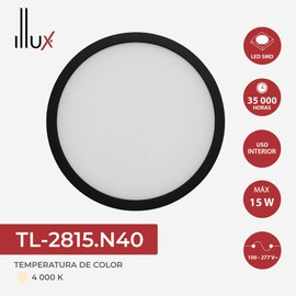 ILLUX Luminario Redondo Slim para Sobreponer en Techo, color Negro, Mediano TL-2815.N40